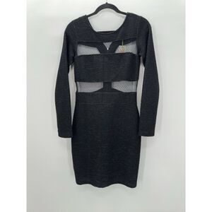 BCBGeneration Black Bodycon Mesh Cut‎ Out Long Sleeve Dress Textured Size 6 NEW